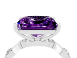 White gold Princess Cut Amethyst Solitaire Twisted Band with Round  Accents and Prong Setting_16