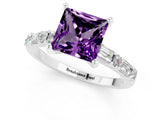White gold Princess Cut Amethyst Solitaire with Side Baguettes and Channel Set Band_1
