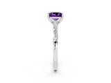 White gold Princess Cut Amethyst Solitaire with Side Baguettes and Channel Set Band_2