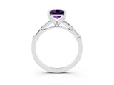 White gold Princess Cut Amethyst Solitaire with Side Baguettes and Channel Set Band_3