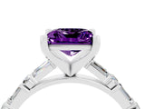 White gold Princess Cut Amethyst Solitaire with Side Baguettes and Channel Set Band_4