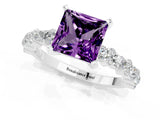 White gold Princess Cut Amethyst Solitaire with Side Stones, Pave Band, Four-Prong Setting_37