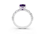 White gold Princess Cut Amethyst Solitaire with Side Stones, Pave Band, Four-Prong Setting_39