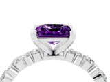 White gold Princess Cut Amethyst Solitaire with Side Stones, Pave Band, Four-Prong Setting_40