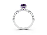 White gold Princess Cut Amethyst Solitaire with Side Stones on a Pavé Band and Four-Prong Setting_3