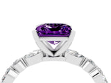 White gold Princess Cut Amethyst Solitaire with Side Stones on a Pavé Band and Four-Prong Setting_4