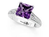 White gold Princess Cut Amethyst Split Shank Engagement Ring with Pavé Band_1