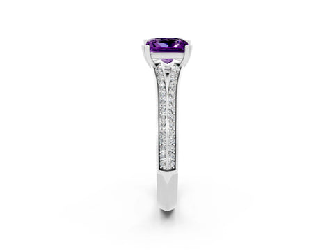 White gold Princess Cut Amethyst Split Shank Engagement Ring with Pavé Band_2