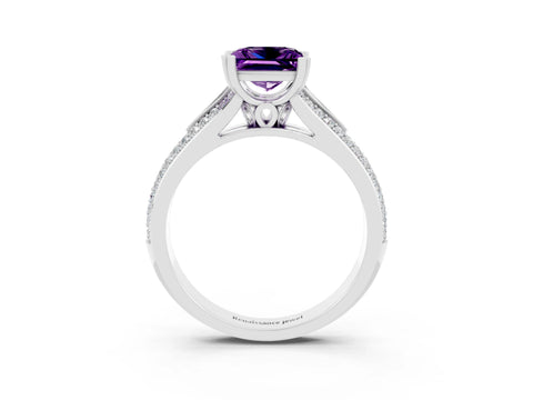 White gold Princess Cut Amethyst Split Shank Engagement Ring with Pavé Band_3
