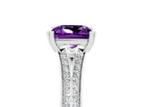 White gold Princess Cut Amethyst Split Shank Engagement Ring with Pavé Band_5