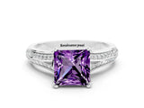 White gold Princess Cut Amethyst Split Shank Engagement Ring with Pavé Band