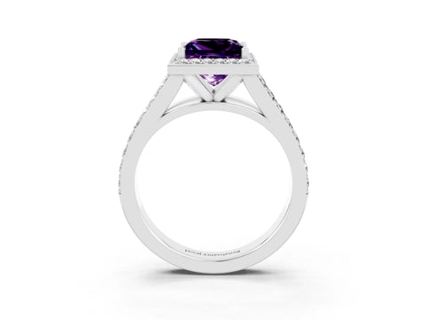 White gold Princess Cut Amethyst Split Shank Halo Ring with Four-Prong Setting_64