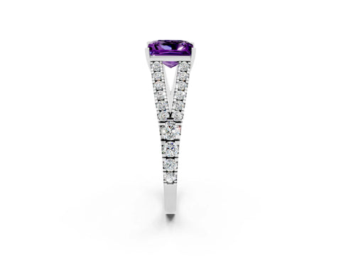 White gold Princess Cut Amethyst Split Shank Pavé Engagement Ring with Four-Prong Setting_14