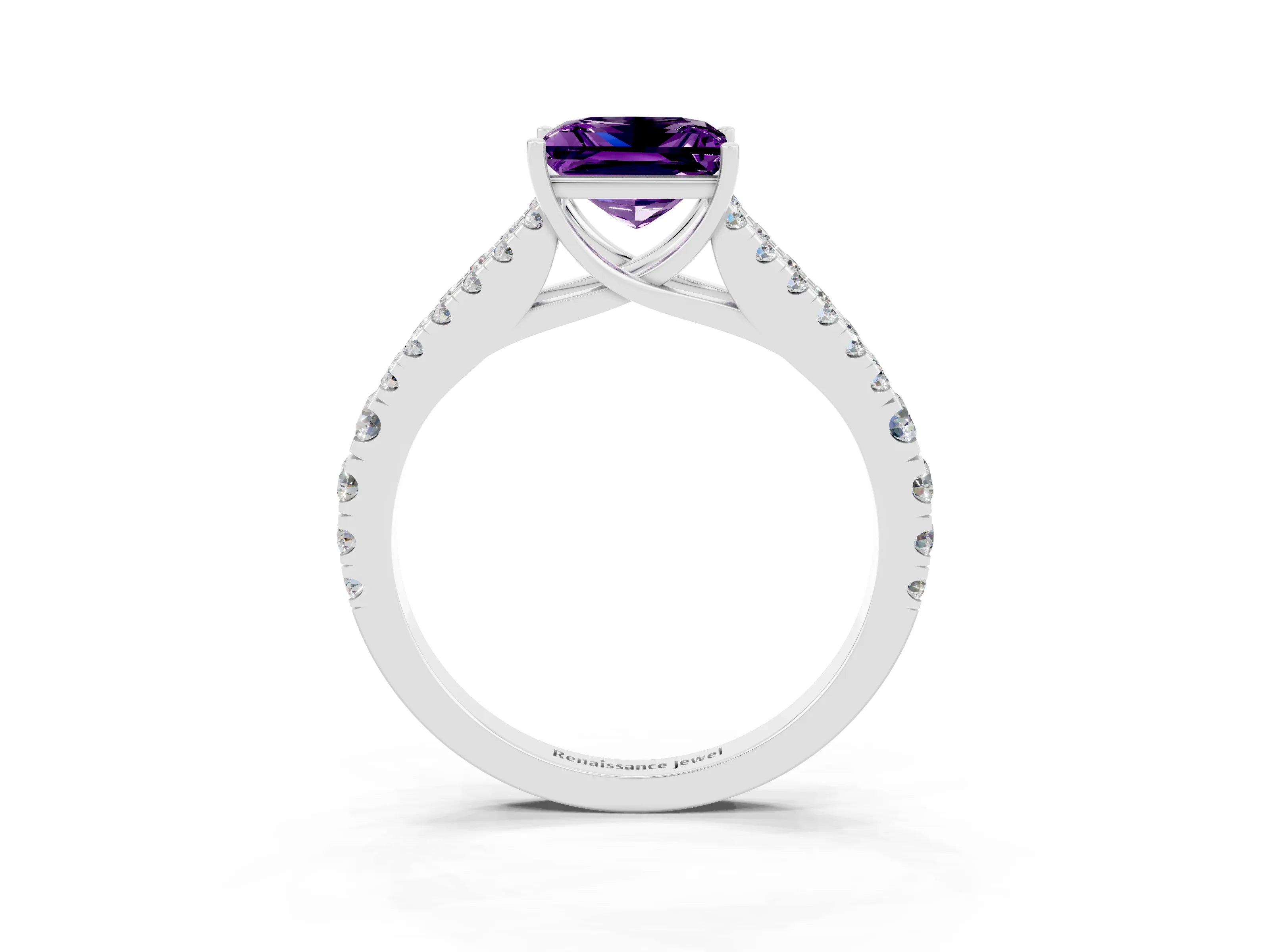 White gold Princess Cut Amethyst Split Shank Pavé Engagement Ring with Four-Prong Setting_15