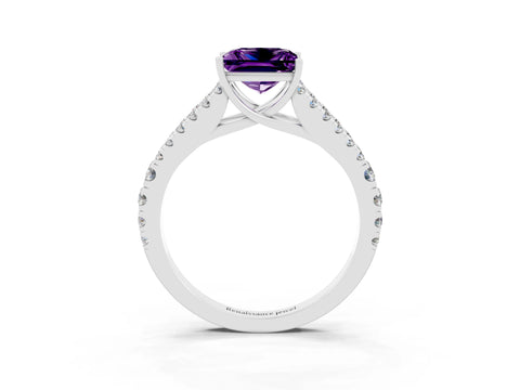 White gold Princess Cut Amethyst Split Shank Pavé Engagement Ring with Four-Prong Setting_15