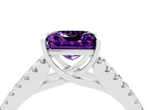 White gold Princess Cut Amethyst Split Shank Pavé Engagement Ring with Four-Prong Setting_16