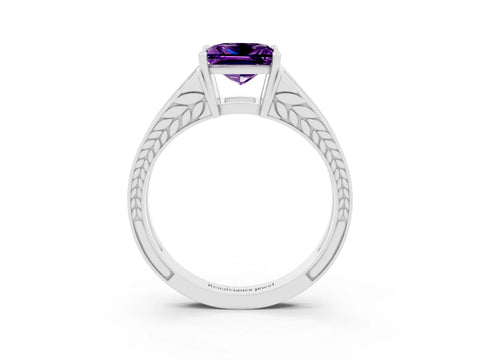 White gold Princess Cut Amethyst Split Shank Ring with Pavé Band and Four-Prong Setting_3