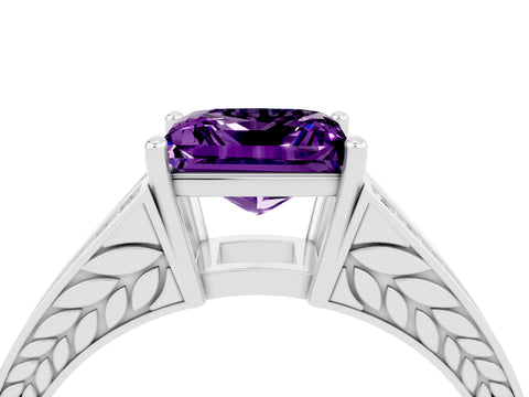 White gold Princess Cut Amethyst Split Shank Ring with Pavé Band and Four-Prong Setting_4