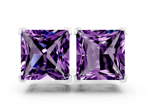 White gold Princess Cut Amethyst Stud Earrings