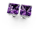 White gold Princess Cut Amethyst Stud Earrings_13