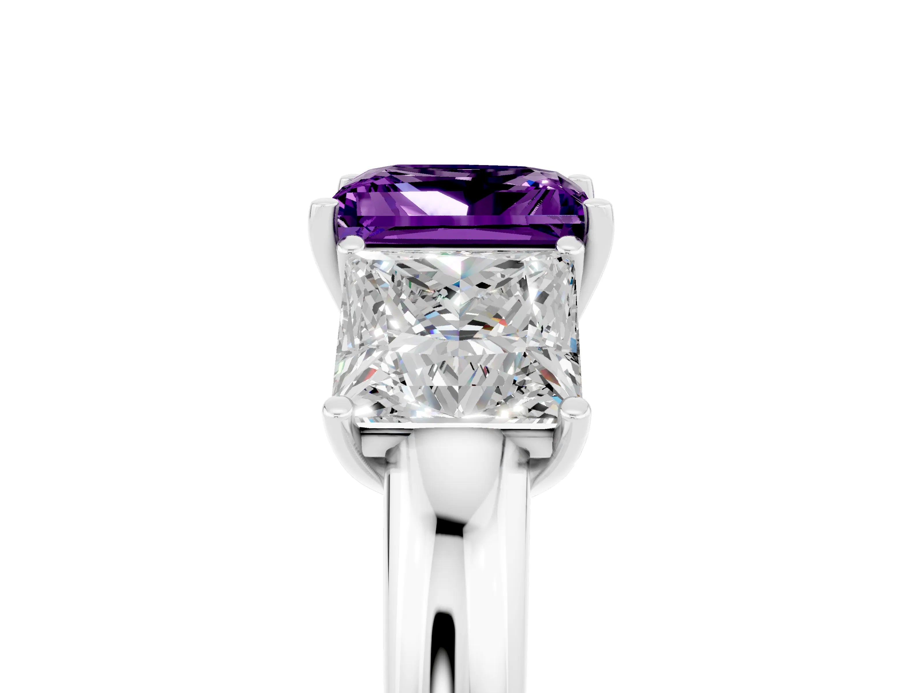 White gold Princess Cut Amethyst Three-Stone Ring with Four-Prong Setting and Classic Band_5