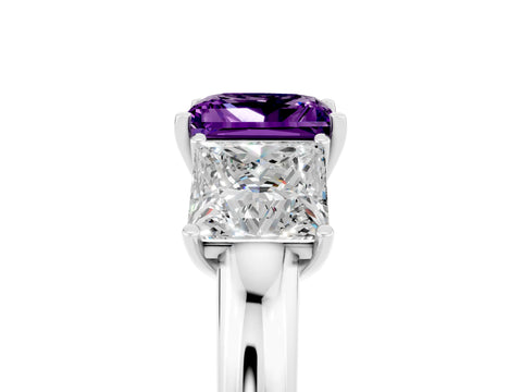White gold Princess Cut Amethyst Three-Stone Ring with Four-Prong Setting and Classic Band_5