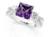 White gold Princess Cut Amethyst Three-Stone Ring with Pavé Split Shank and Four-Prong Setting_1