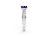 White gold Princess Cut Amethyst Three-Stone Ring with Pavé Split Shank and Four-Prong Setting_2