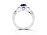 White gold Princess Cut Amethyst Three-Stone Ring with Pavé Split Shank and Four-Prong Setting_3