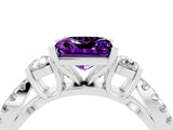 White gold Princess Cut Amethyst Three-Stone Ring with Pavé Split Shank and Four-Prong Setting_4
