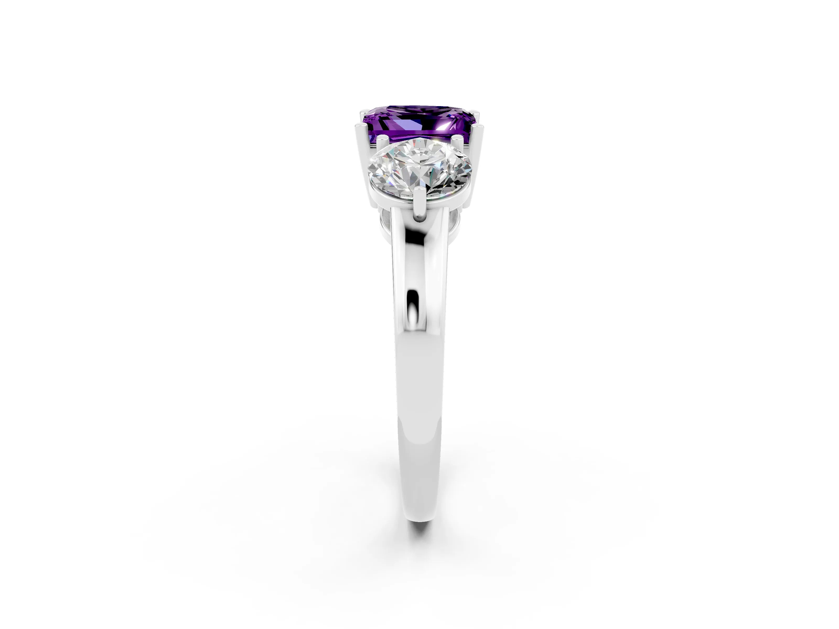 White gold Princess Cut Amethyst Three-Stone Ring with Prong Setting and Classic Band_2