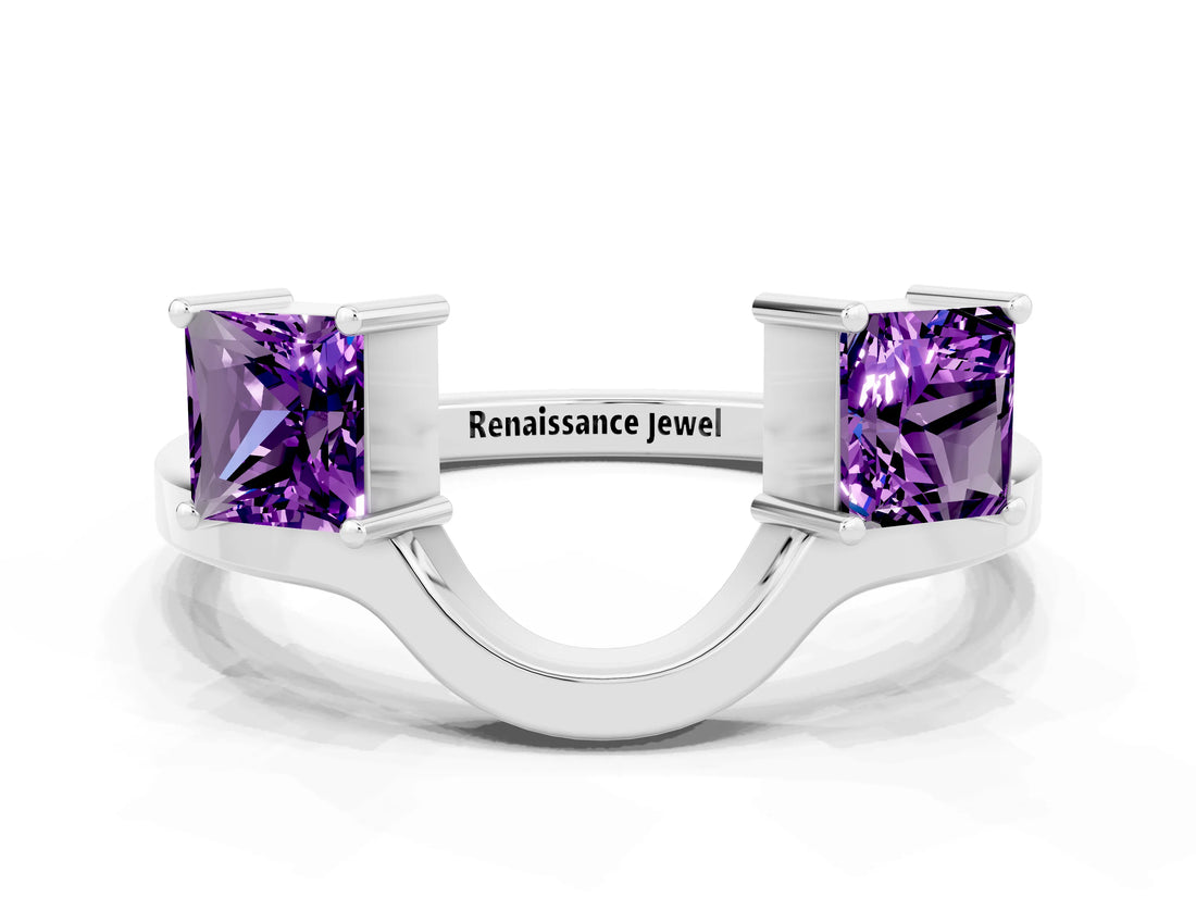 White gold Princess Cut Amethyst Two-Stone Open Band Ring with Four-Prong Setting_6