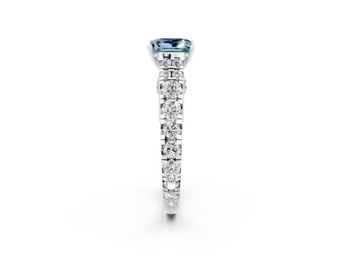 White gold Princess Cut Aquamarine Classic Solitaire Ring with Pavé Band and Four-Prong Setting_2