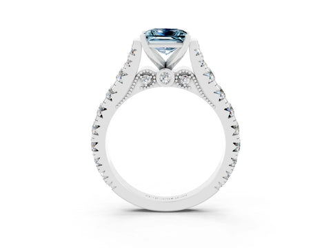 White gold Princess Cut Aquamarine Classic Solitaire Ring with Pavé Band and Four-Prong Setting_3