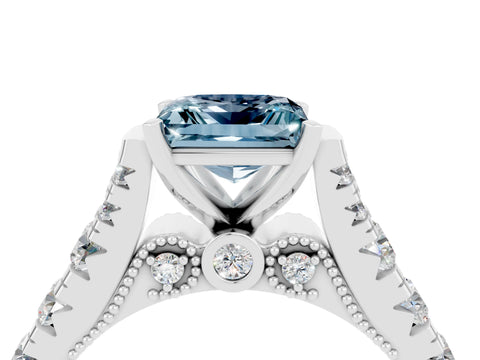 White gold Princess Cut Aquamarine Classic Solitaire Ring with Pavé Band and Four-Prong Setting_4