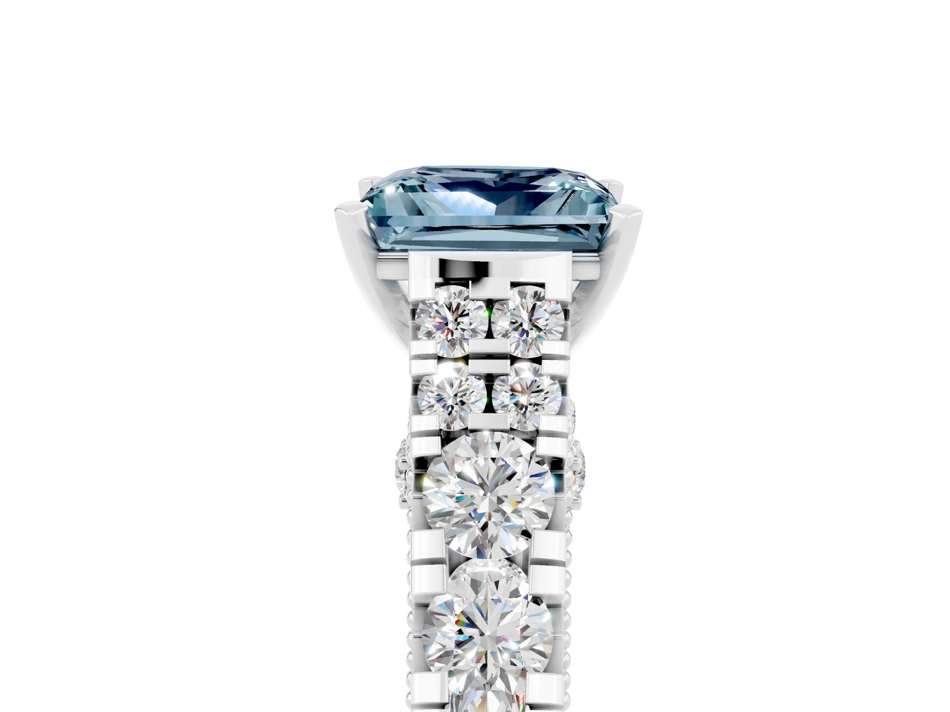 White gold Princess Cut Aquamarine Classic Solitaire Ring with Pavé Band and Four-Prong Setting_5