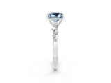 White gold Princess Cut Aquamarine Cluster Side Stone Solitaire Ring with Prong Setting_26