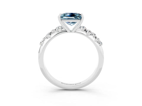 White gold Princess Cut Aquamarine Cluster Side Stone Solitaire Ring with Prong Setting_27