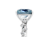 White gold Princess Cut Aquamarine Cluster Side Stone Solitaire Ring with Prong Setting_29