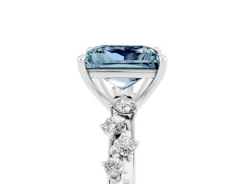 White gold Princess Cut Aquamarine Cluster Side Stone Solitaire Ring with Prong Setting_29