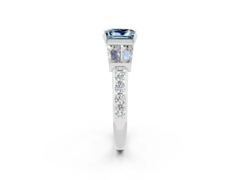 White gold Princess Cut Aquamarine Engagement Ring with Baguette Side Stones and Channel Set Band_2