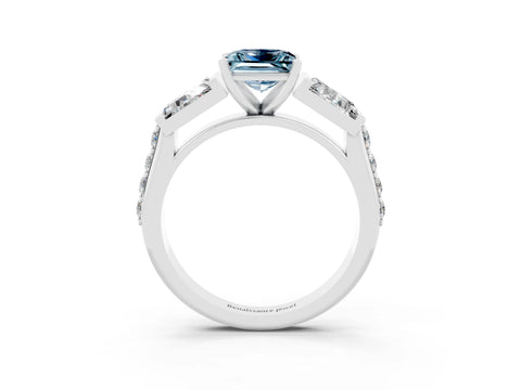 White gold Princess Cut Aquamarine Engagement Ring with Baguette Side Stones and Channel Set Band_3