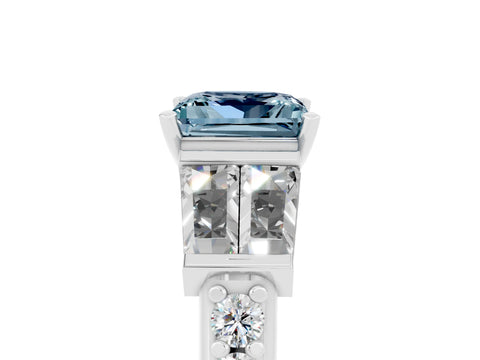 White gold Princess Cut Aquamarine Engagement Ring with Baguette Side Stones and Channel Set Band_5