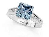 White gold Princess Cut Aquamarine Engagement Ring with Milgrain Channel Set Band and Prong Setting_1