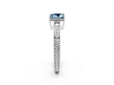 White gold Princess Cut Aquamarine Engagement Ring with Milgrain Channel Set Band and Prong Setting_2