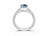 White gold Princess Cut Aquamarine Engagement Ring with Milgrain Channel Set Band and Prong Setting_3