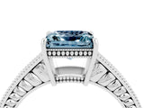 White gold Princess Cut Aquamarine Engagement Ring with Milgrain Channel Set Band and Prong Setting_4