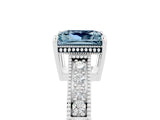 White gold Princess Cut Aquamarine Engagement Ring with Milgrain Channel Set Band and Prong Setting_5