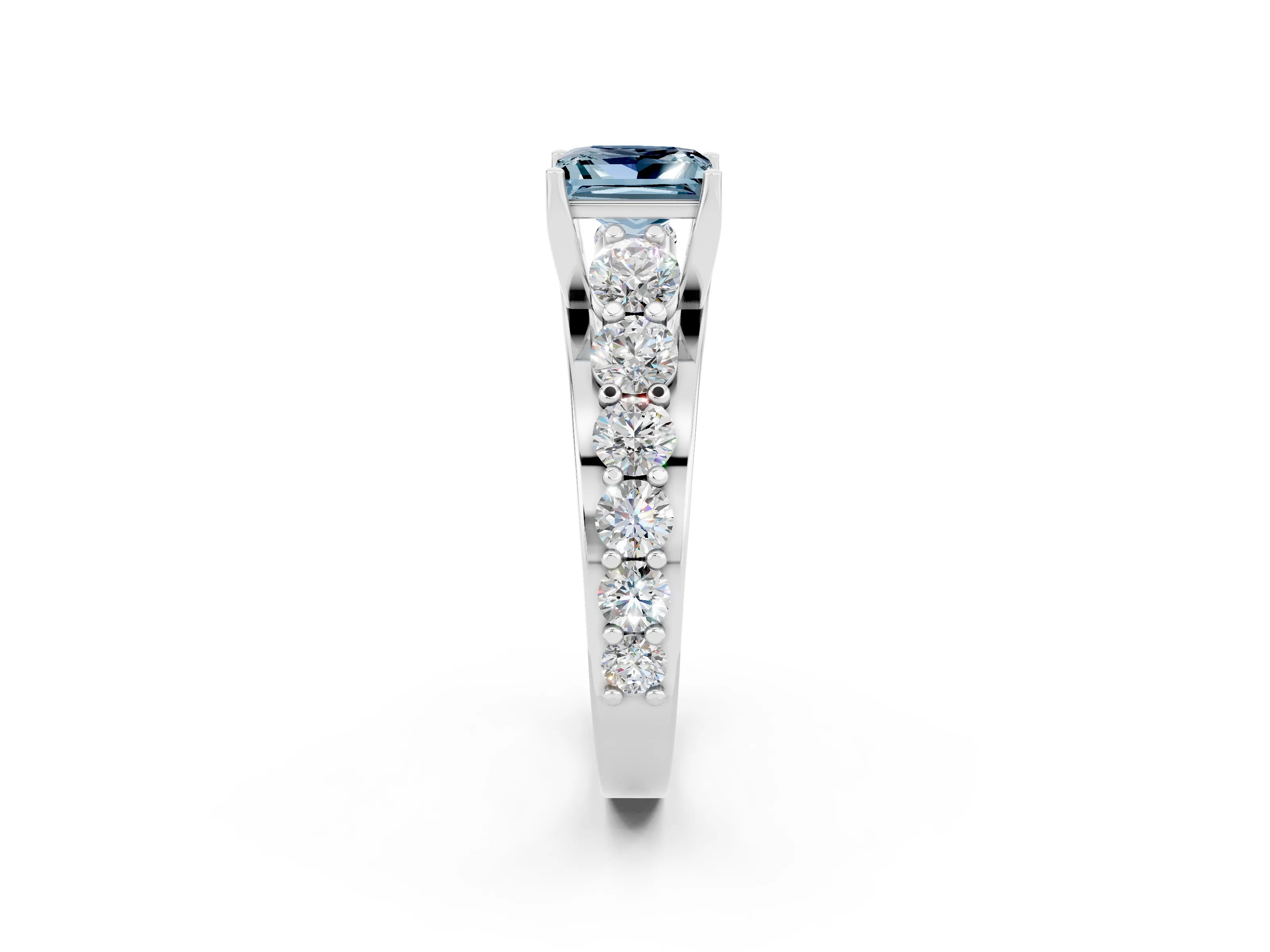 White gold Princess Cut Aquamarine Engagement Ring with Pavé Band and Four-Prong Setting_2