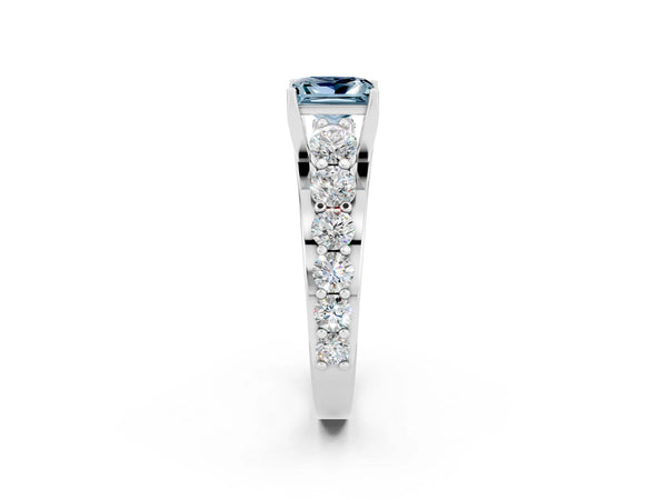 White gold Princess Cut Aquamarine Engagement Ring with Pavé Band and Four-Prong Setting
